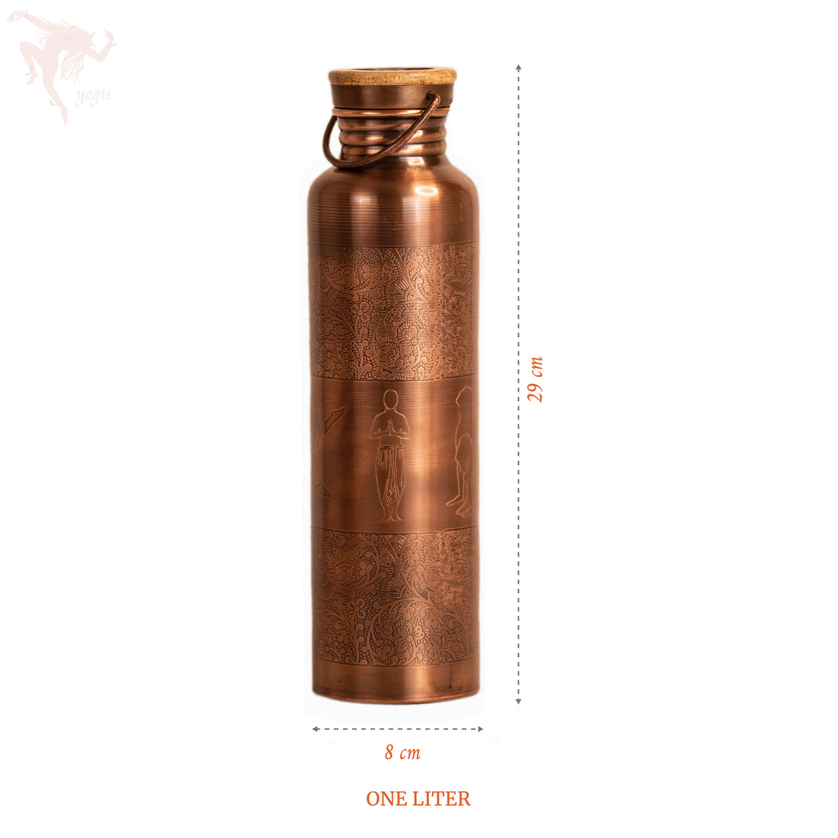 Copper Bottle - Flower and 4 Yoga Posture - Antique