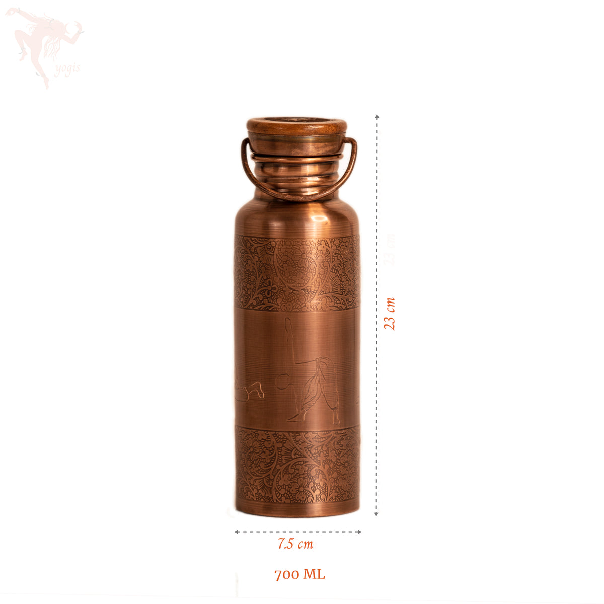 Copper Bottle - Flower and 4 Yoga Posture - Antique