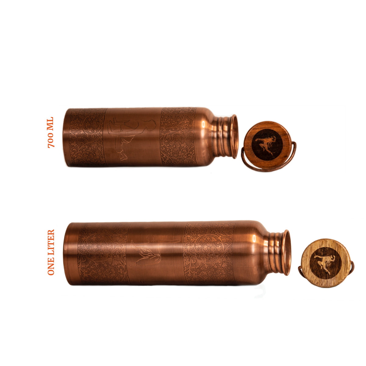 Copper Bottle - Flower and 4 Yoga Posture - Antique