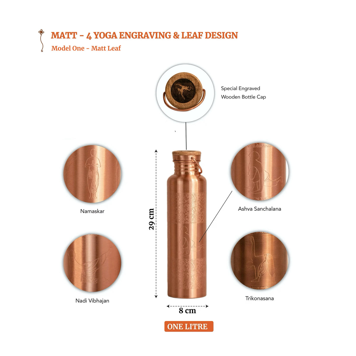 Pure Copper (99%) Bottle - Bulk Order (3-20) - Engraved Yoga Posture - Natural Water Detox / Anti Bacterial - Excellent Craft-man ship.