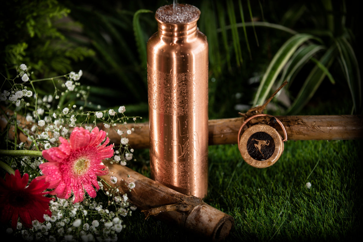 Copper Bottle - Flower and 4 Yoga Posture - Matt