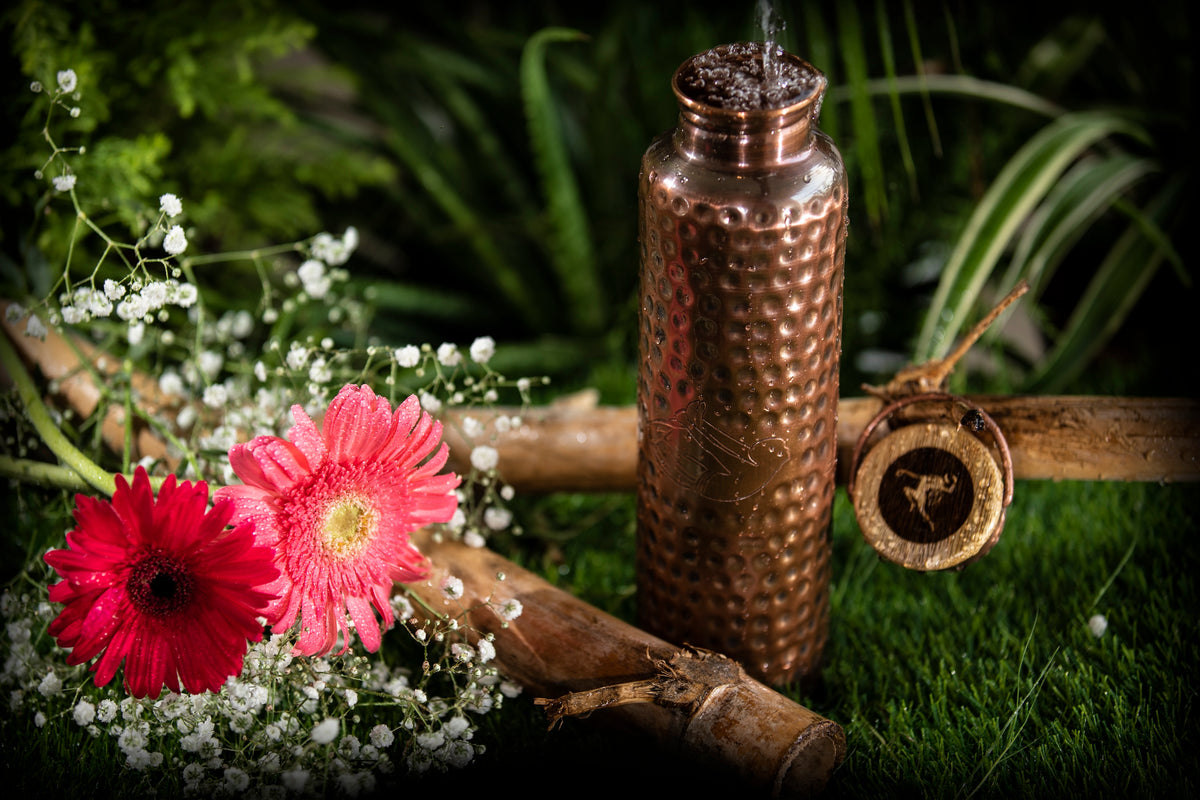 Copper Bottle - Hammered 3 Yoga Posture - Antique