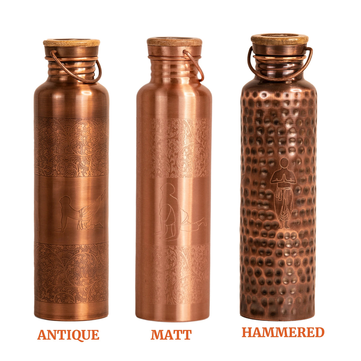 Pure Copper (99%) Bottle - Bulk Order (3-20) - Engraved Yoga Posture - Natural Water Detox / Anti Bacterial - Excellent Craft-man ship.