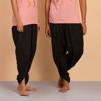 Unisex Yoga Dhoti Pants (Black & Off-White)/Panchakacham - Organic Cotton, Easy Pull-On, Versatile Comfort for Casual Wear
