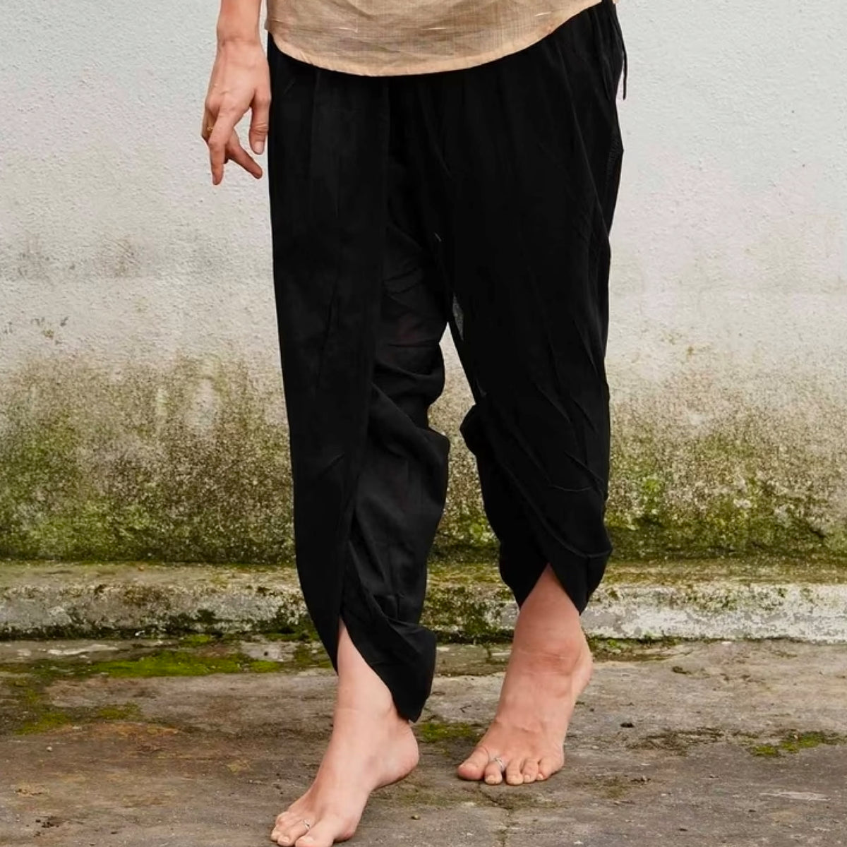 Unisex Yoga Dhoti Pants (Black & Off-White)/Panchakacham - Organic Cotton, Easy Pull-On, Versatile Comfort for Casual Wear