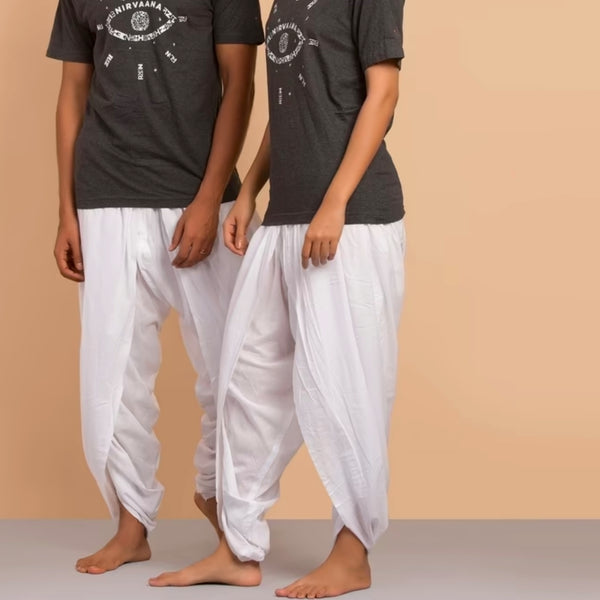 Unisex Yoga Dhoti Pants (Black & Off-White)/Panchakacham - Organic Cotton, Easy Pull-On, Versatile Comfort for Casual Wear