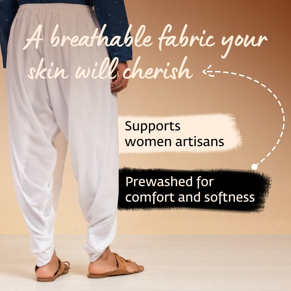 Unisex Yoga Dhoti Pants (Black & Off-White)/Panchakacham - Organic Cotton, Easy Pull-On, Versatile Comfort for Casual Wear