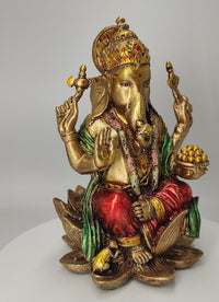 Ganesha Sitting in Lotus Statue Brass 5inch