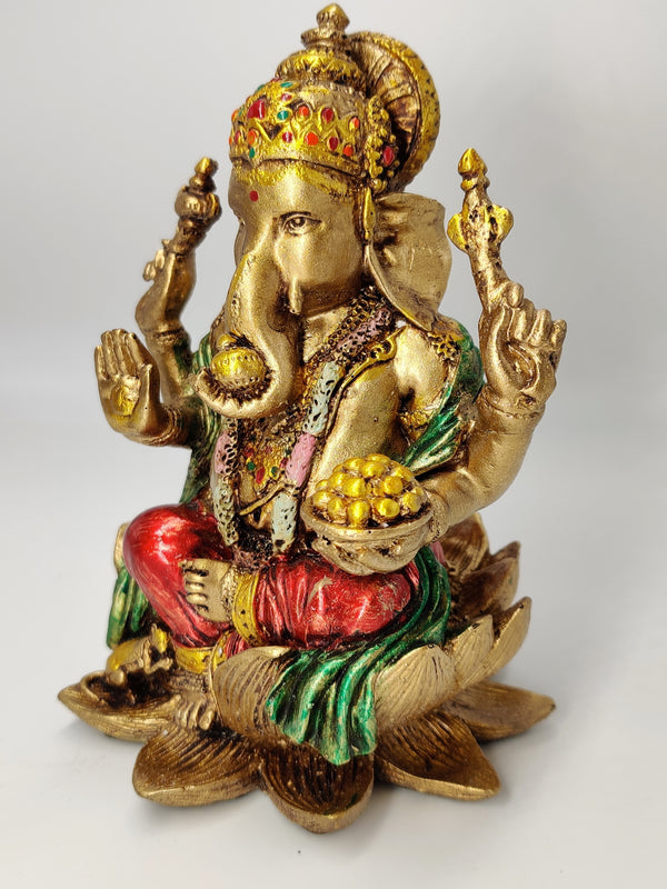 Ganesha Sitting in Lotus Statue Brass 5inch