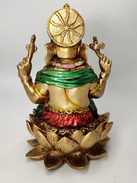 Ganesha Sitting in Lotus Statue Brass 5inch