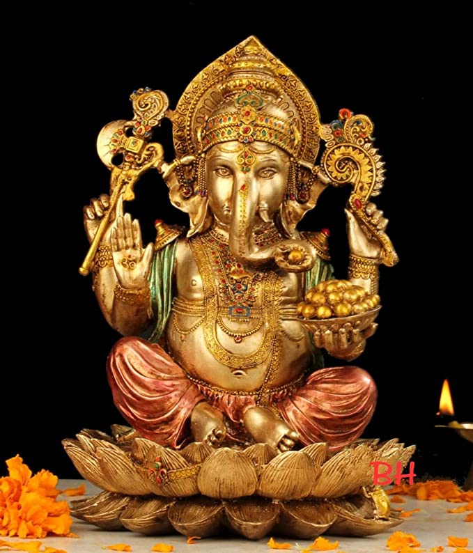 Resin Copper Ganesh Sitting on Kamal