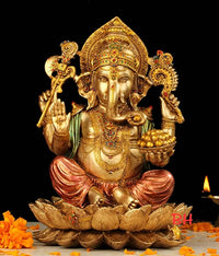 Resin Copper Ganesh Sitting on Kamal