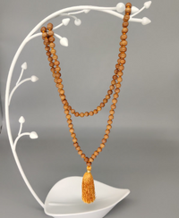 Sandalwood Mala (Scented) 8mm 108 knotted 34inch,  Handmade Necklace,  Hindu Buddhist Prayer Beads, Saffron tussle, Combo pack