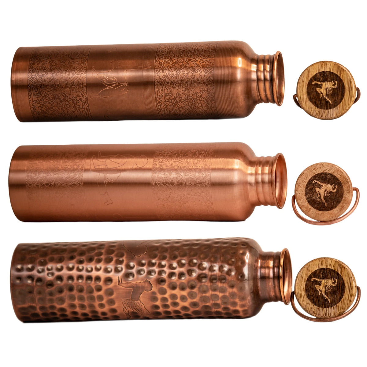 Pure Copper (99%) Bottle - Bulk Order (3-20) - Engraved Yoga Posture - Natural Water Detox / Anti Bacterial - Excellent Craft-man ship.