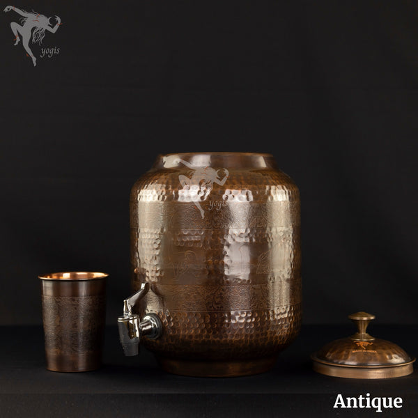 Pure Copper (99%) Water Tank Set - 5L - Engraved Yoga Posture - Natural Water Detox / Anti Bacterial - Excellent Craft-man ship