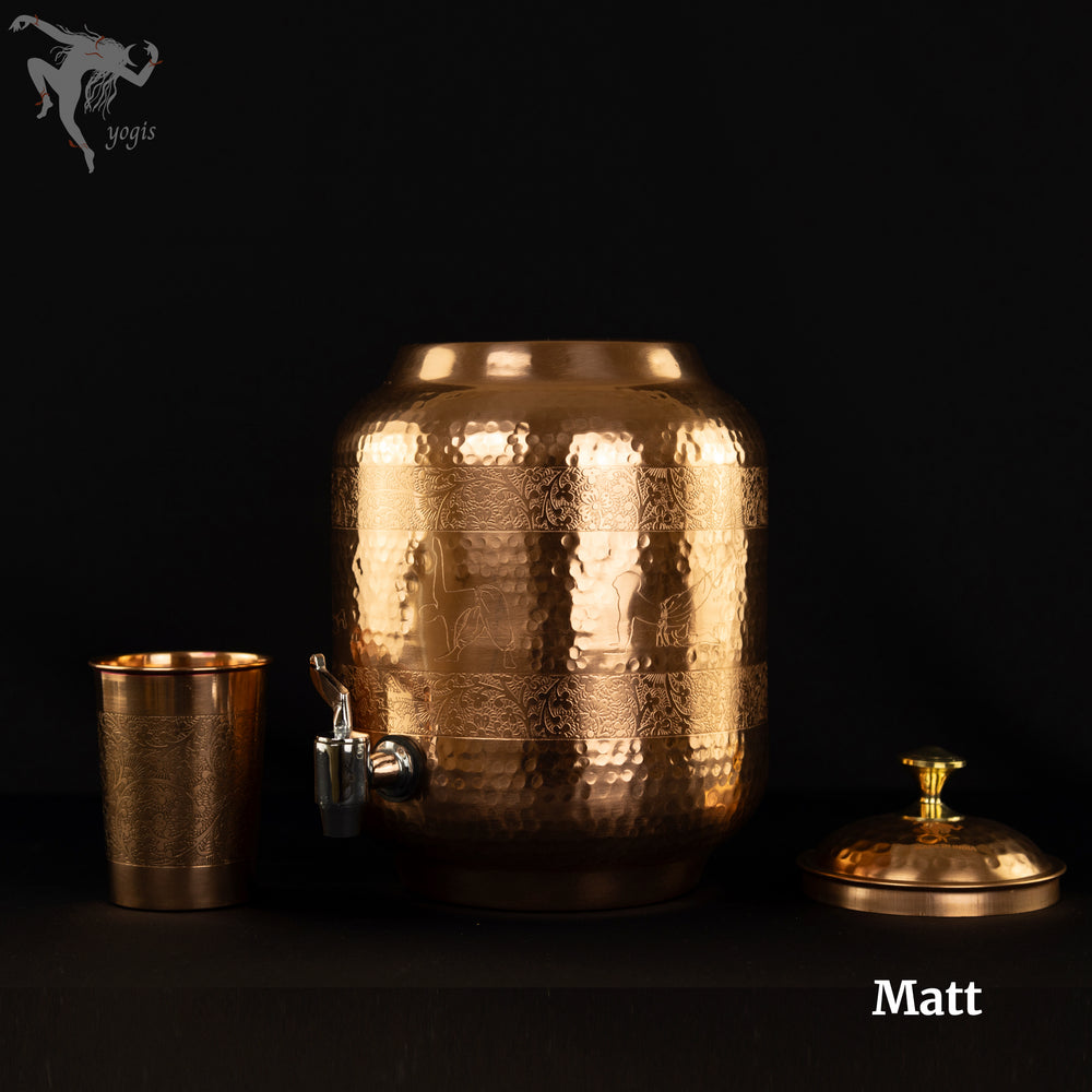 Pure Copper (99%) Water Tank Set - 5L - Engraved Yoga Posture - Natura ...