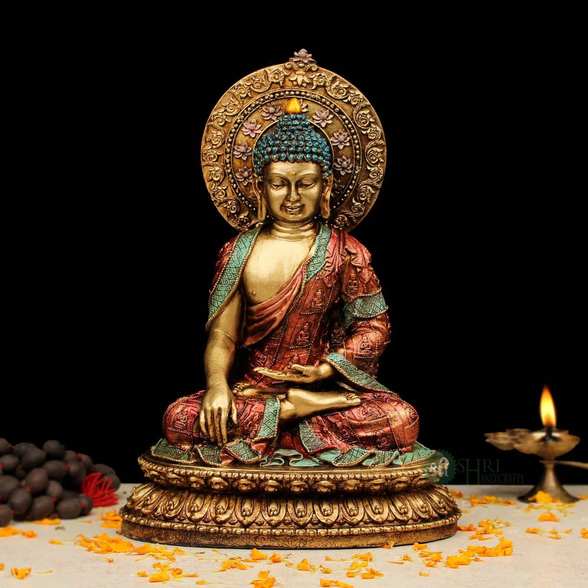Resin Copper Budha Meditation on Pawati 10"