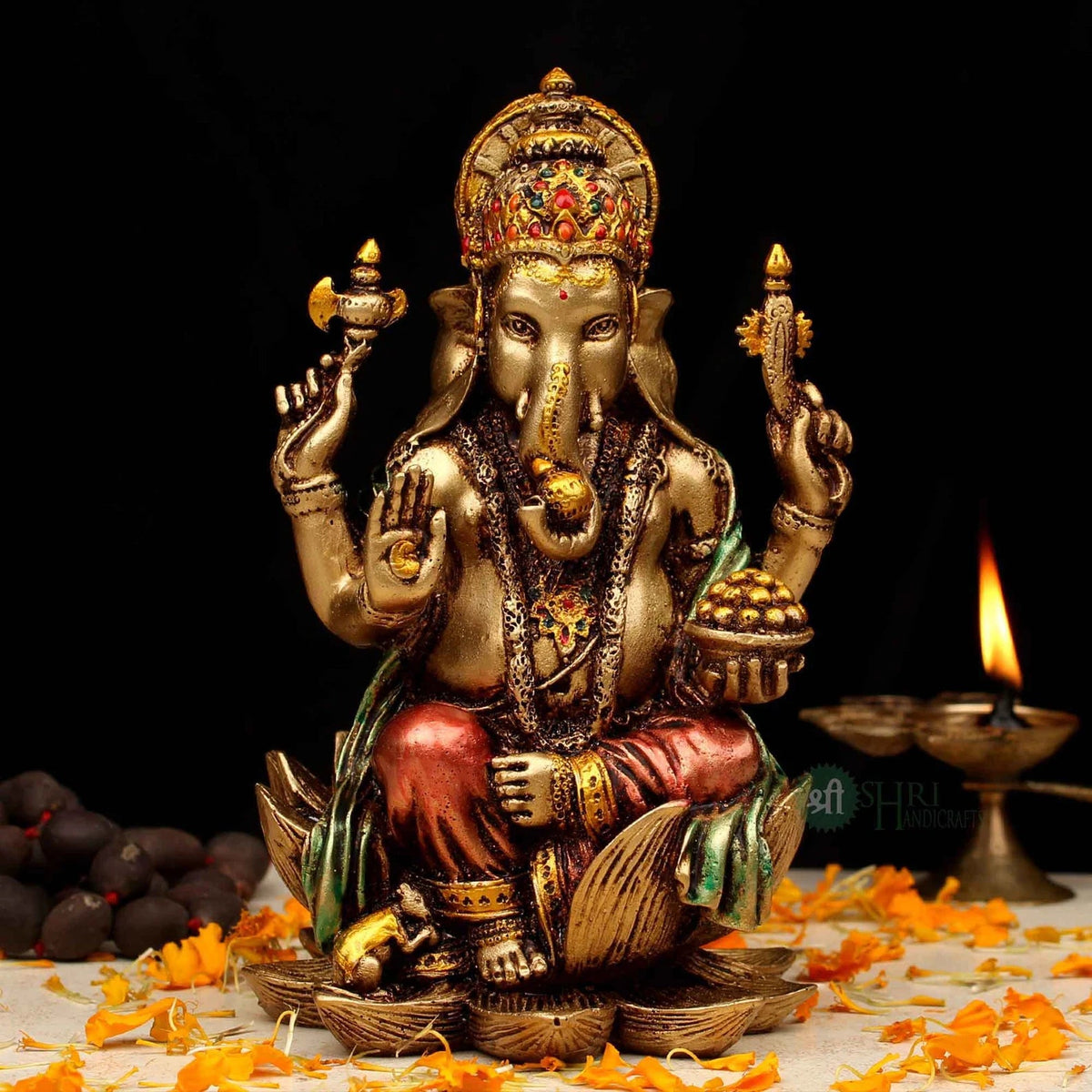 Resin Copper Ganesh Sitting on Kamal