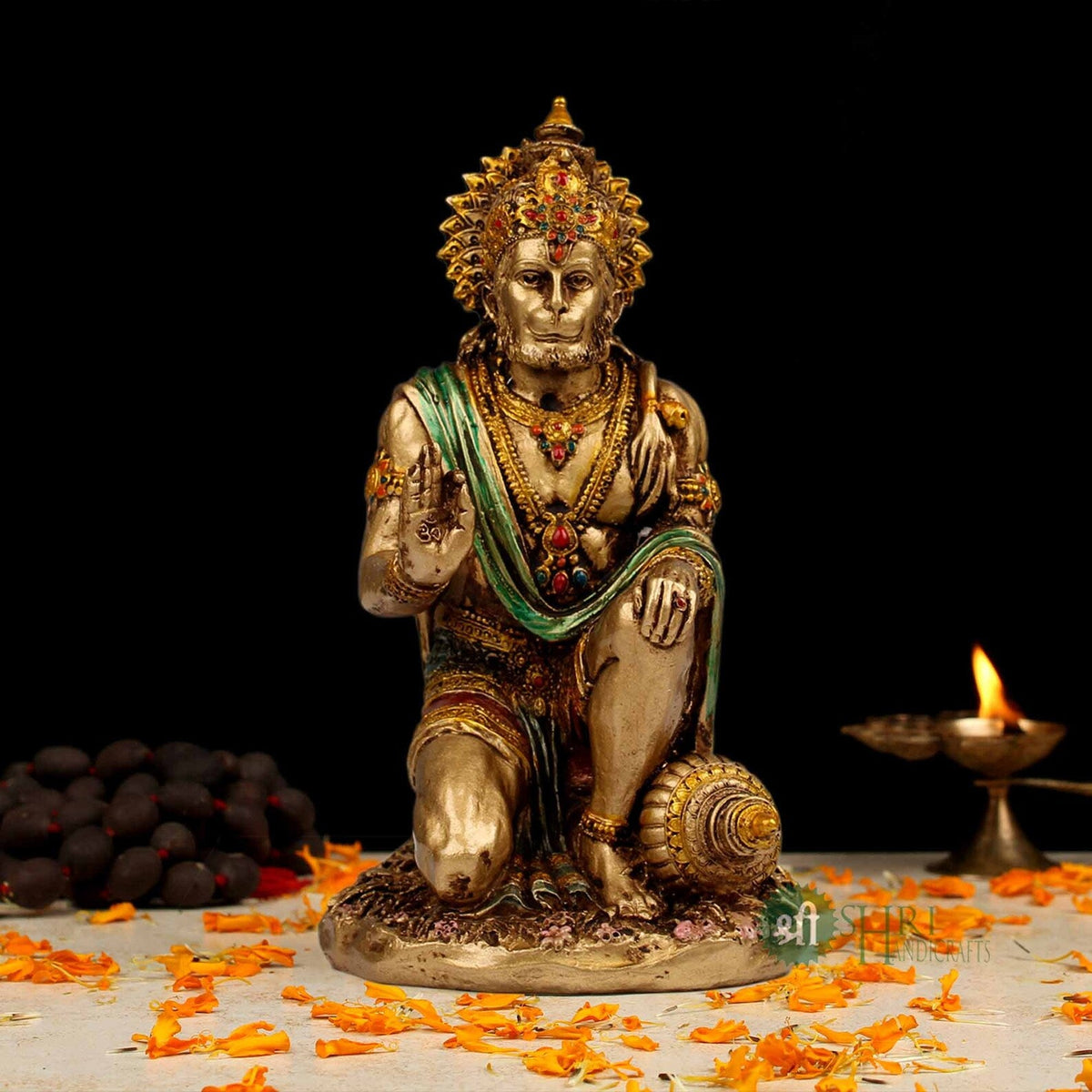Resin Copper Hanuman Gole Sitting on Pawati