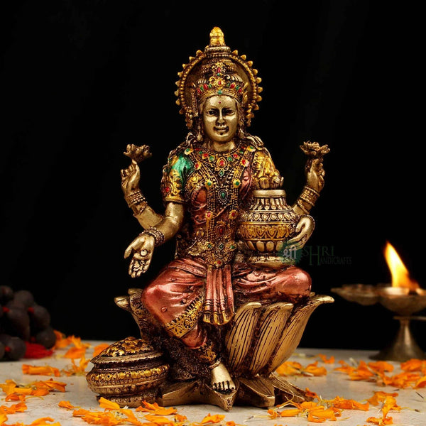 Resin Copper Laxmi Sitting on Kamal Flower