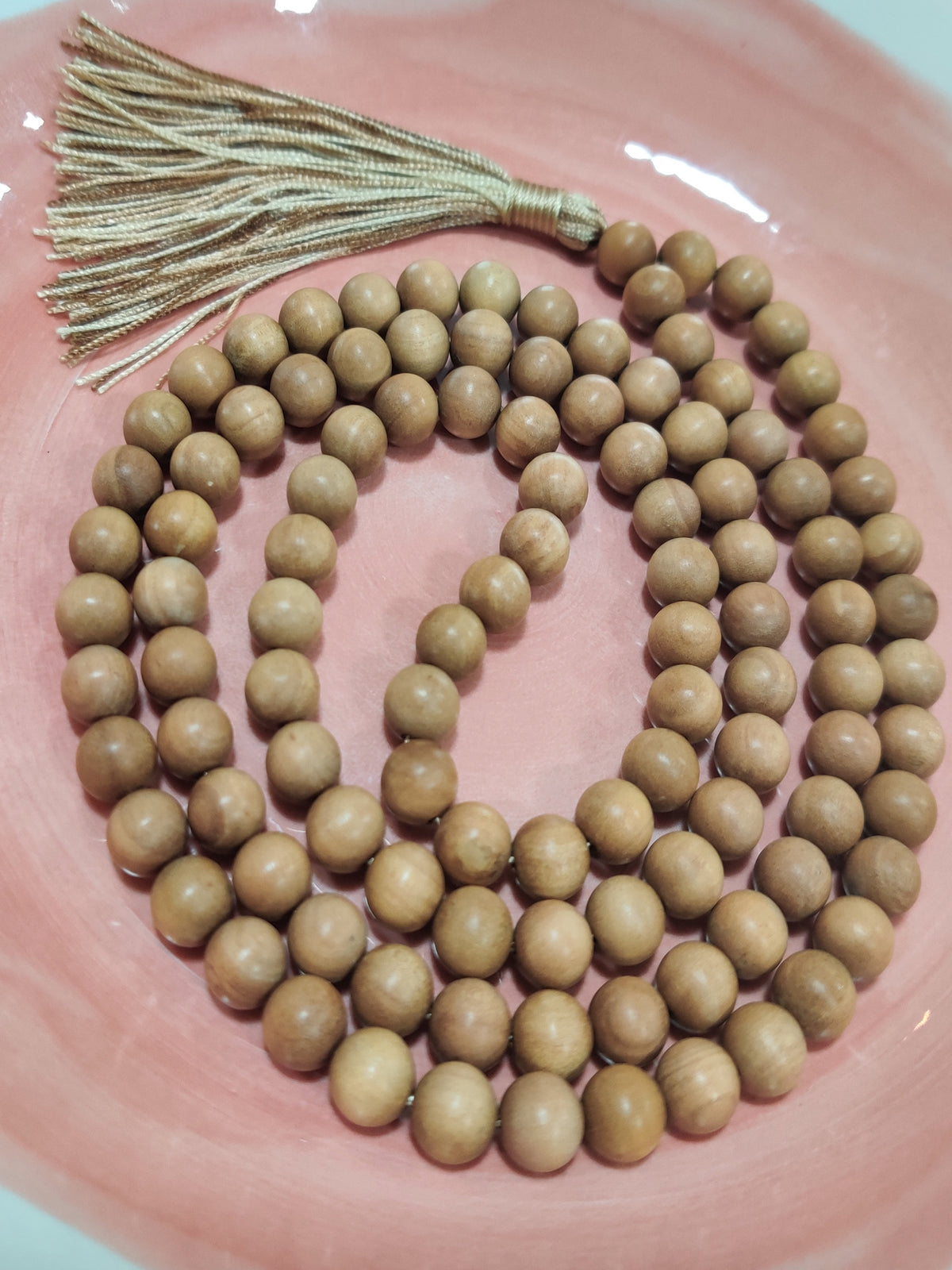 Sandalwood Mala 8mm Plain and 6mm Knotted 108 beads 34inch