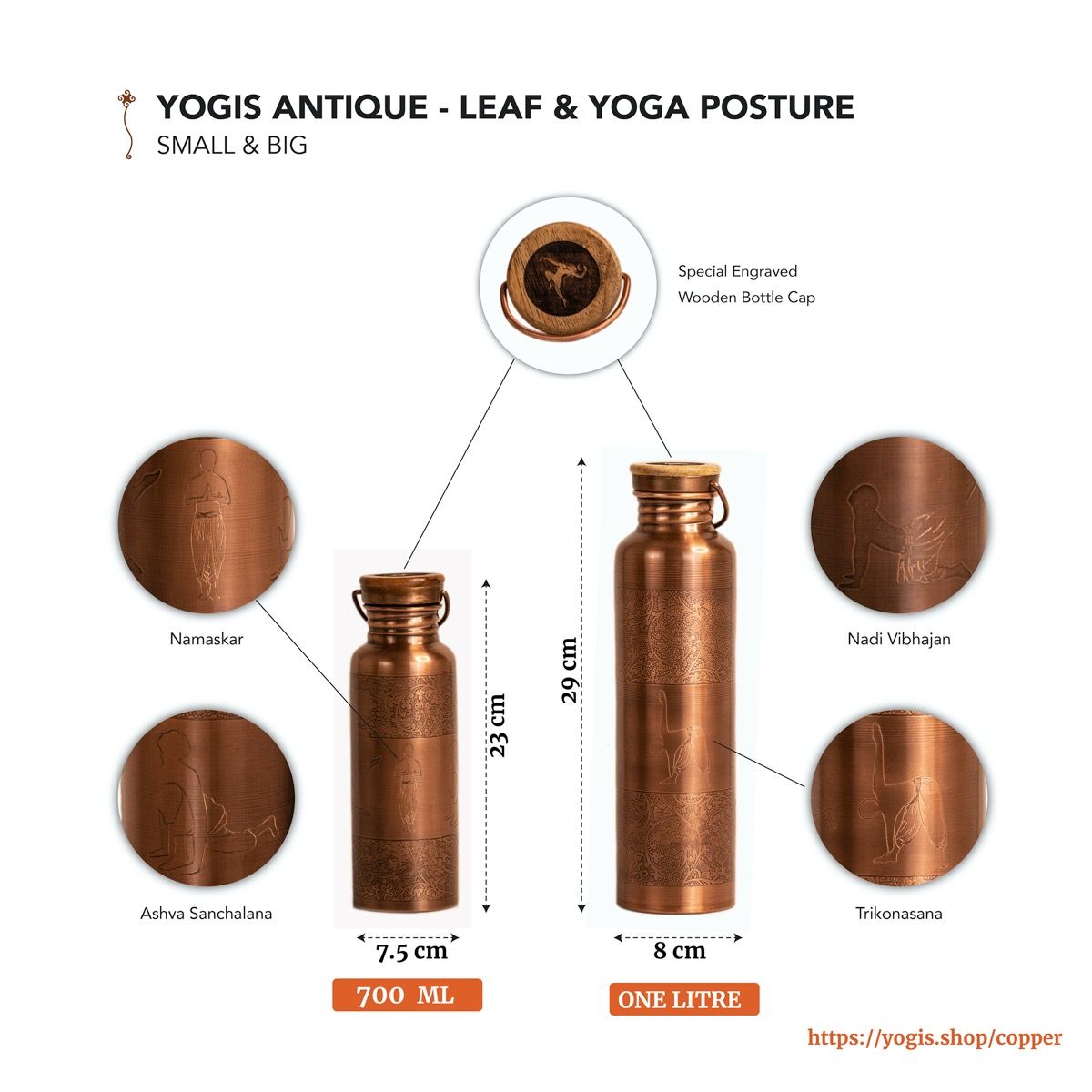 Copper Bottle - Flower and 4 Yoga Posture - Antique
