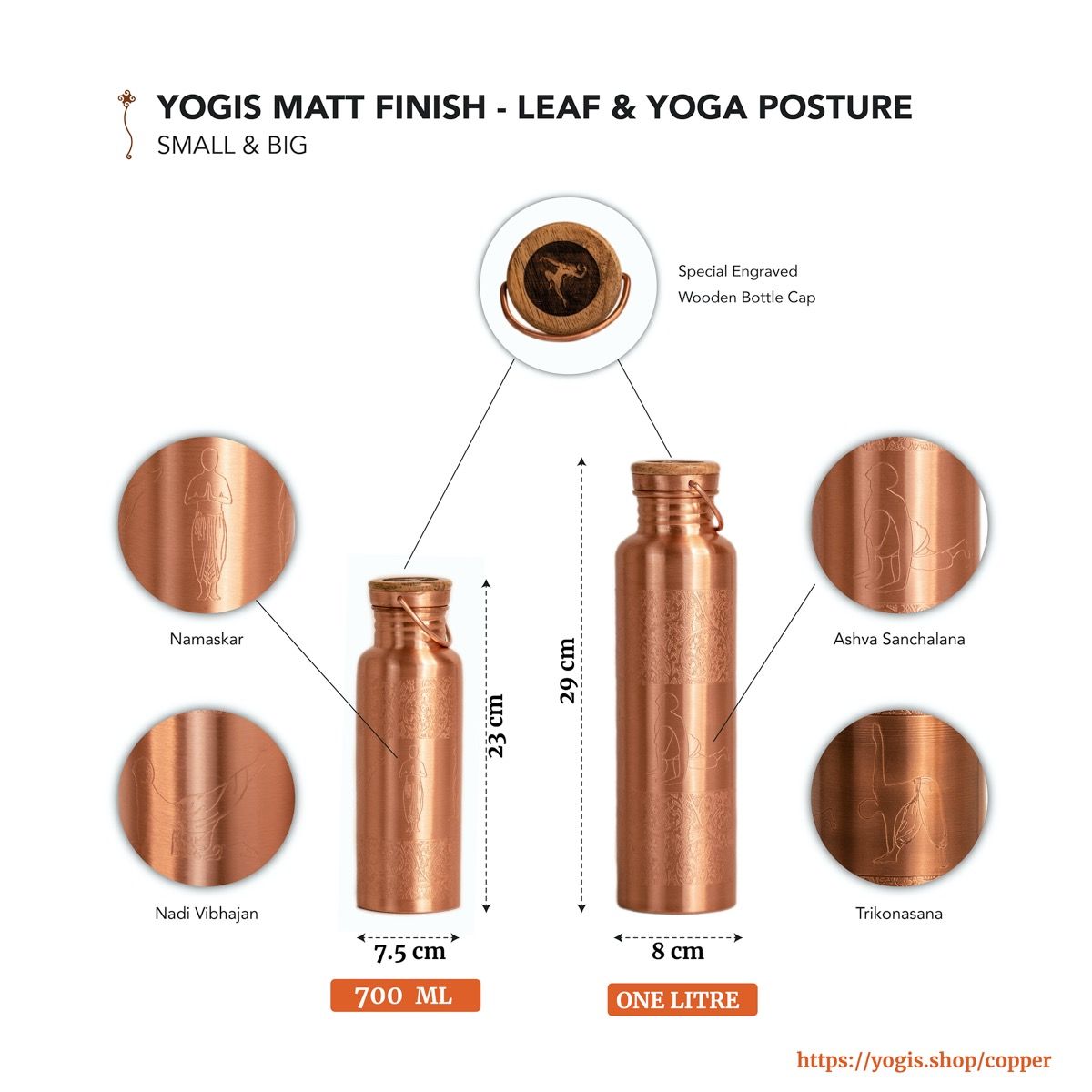 Copper Bottle - Flower and 4 Yoga Posture - Matt